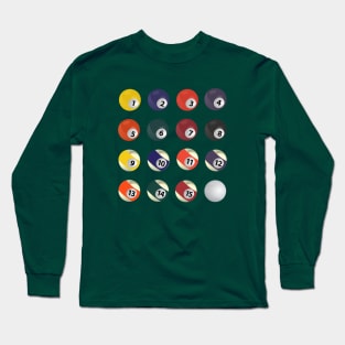 Pool Billiards Game Numbered Colored Balls And Cue Long Sleeve T-Shirt